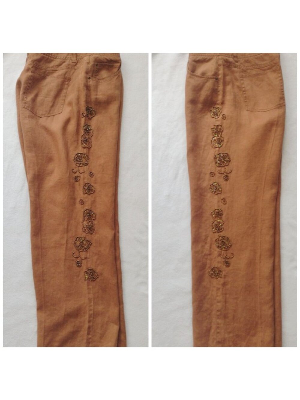 Vintage Y2K Linen Pants w Sequin Embellishments XL Mifaesia Sienna Trousers - Picture 2 of 12